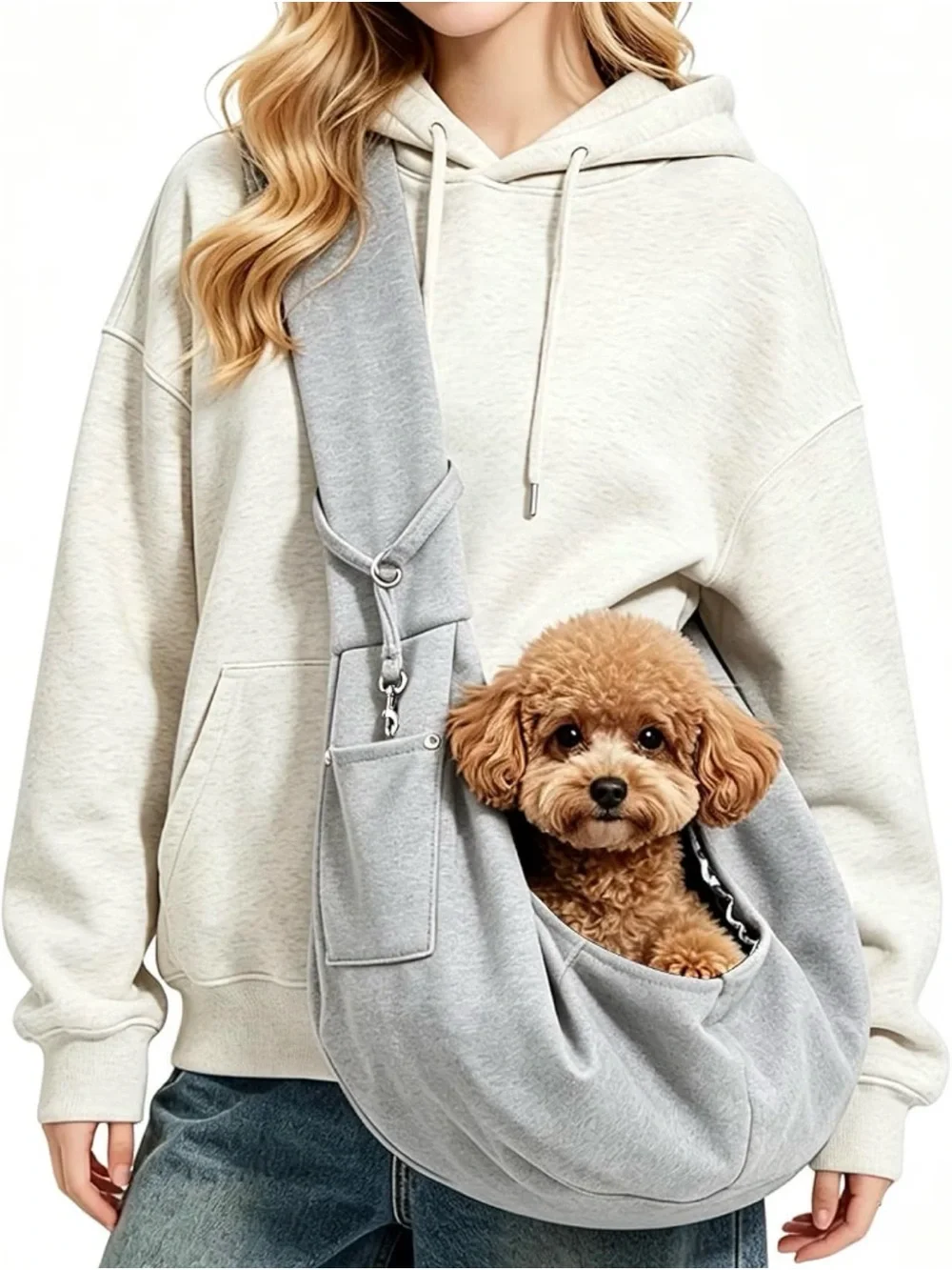 ComfortPlus Gray Dog Sling Carrier - Hands-Free Pet Sling